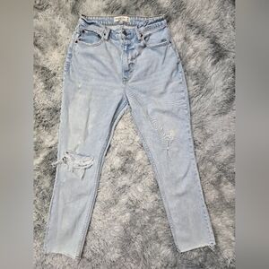 Abercrombie & Fitch CURVE LOVE Light Blue Distressed Skinny Jeans